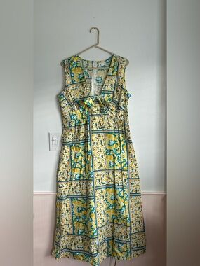 Chloe + Rene Lemon Print Maxi Dress Large Sleeveless Cotton Fruit Dress Summer